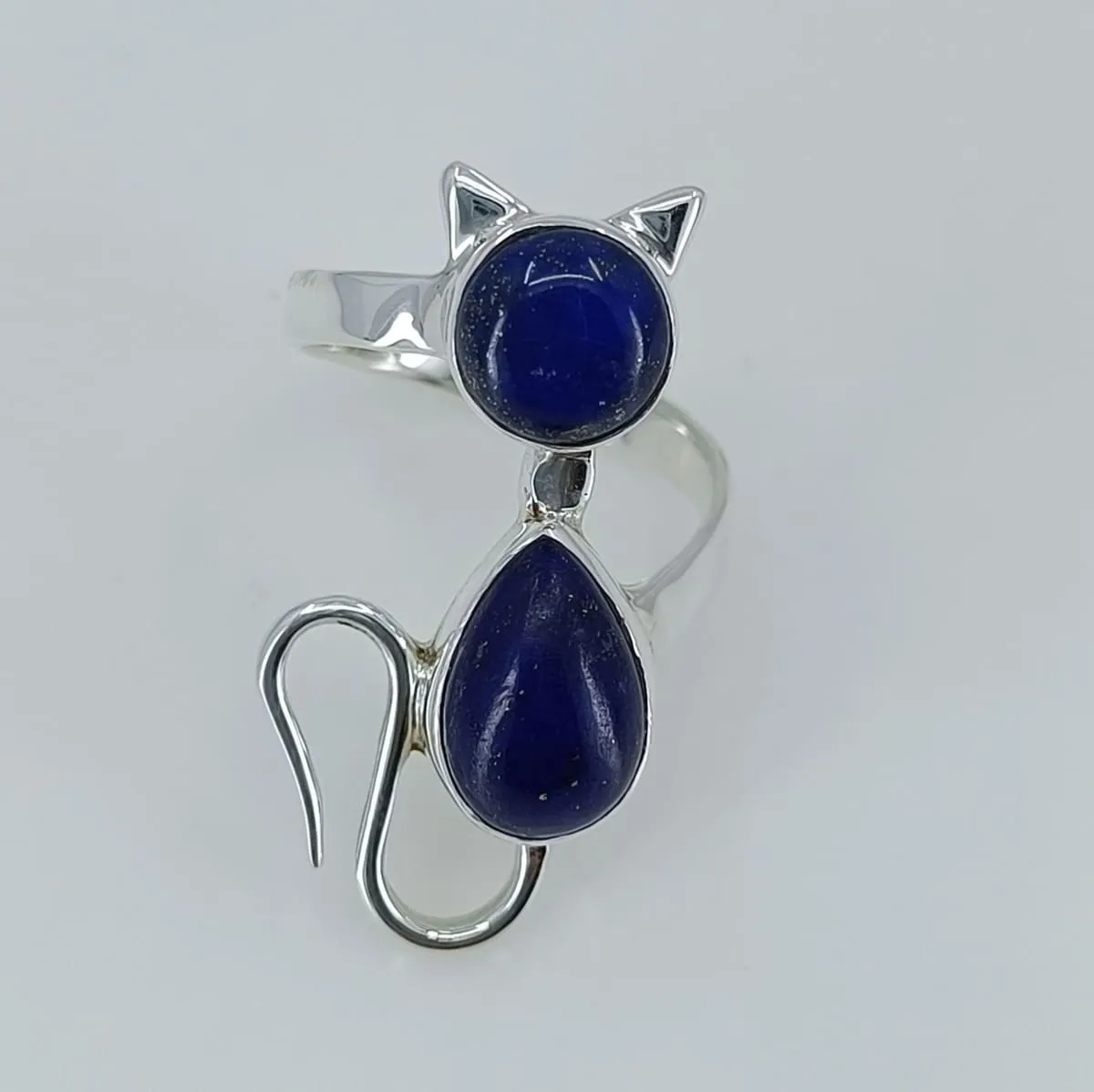 Navya Craft Lapis Lazuli 925 Solid Sterling Silver Cat Ring  Size 3-14 US