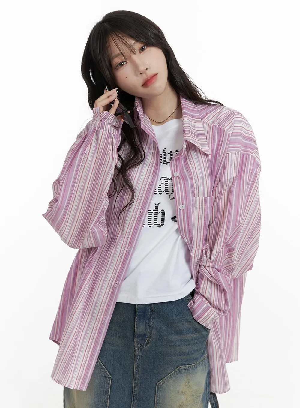 Oversized Stripe Cotton Shirt CA408