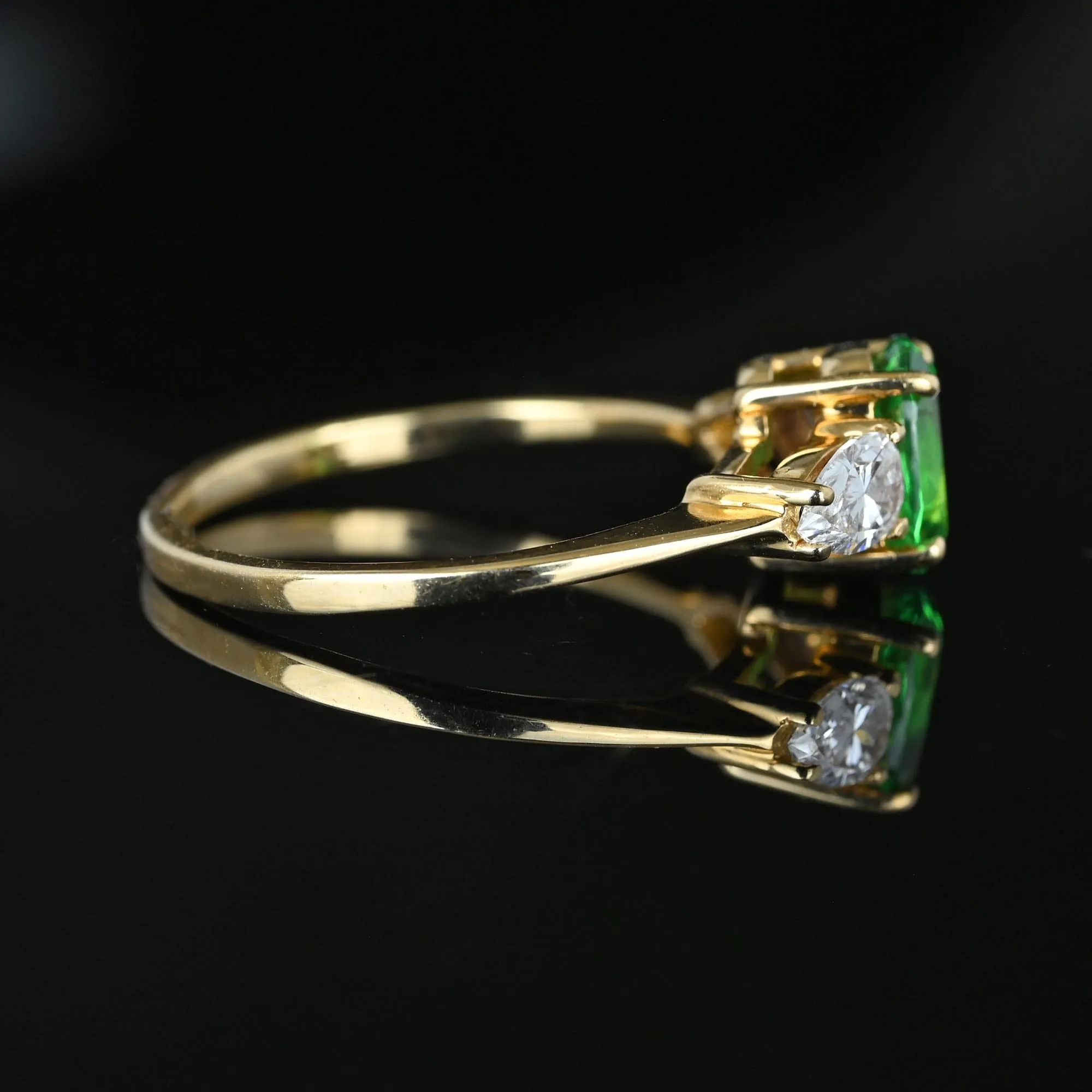 Pear Moissanite Tsavorite Green Garnet Ring in 14K Gold