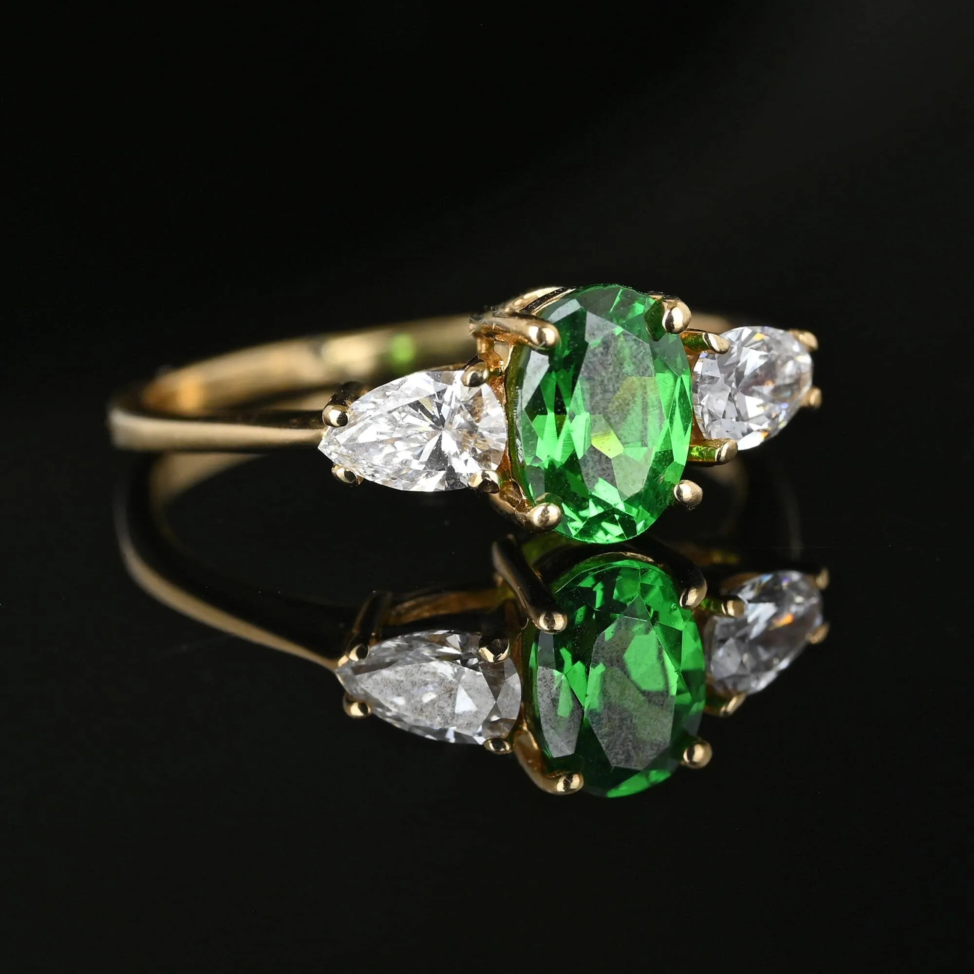 Pear Moissanite Tsavorite Green Garnet Ring in 14K Gold