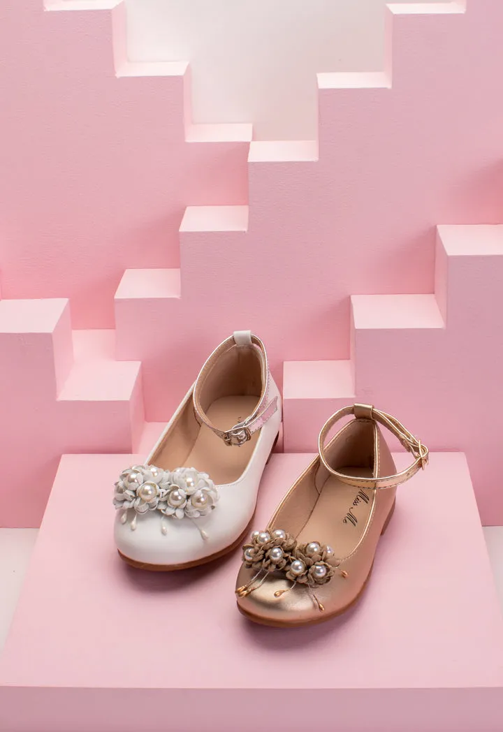 Pearl And Floral Flat Shoes