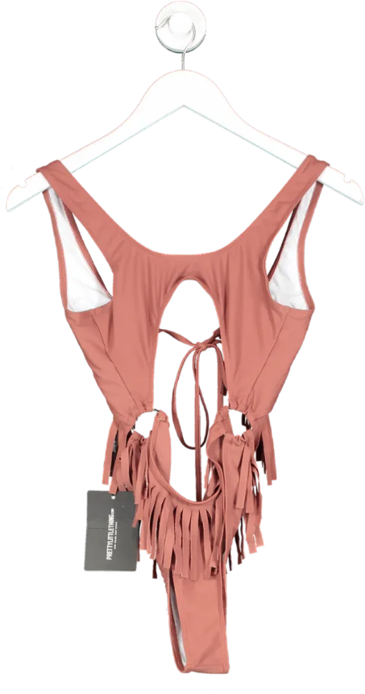 PrettyLittleThing Brown Fringe Cut Out Swimsuit UK 8