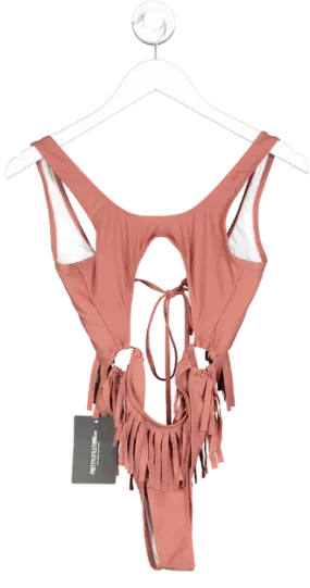 PrettyLittleThing Brown Fringe Cut Out Swimsuit UK 8