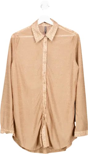 PrettyLittleThing Brown Textured Beach Shirt UK 6