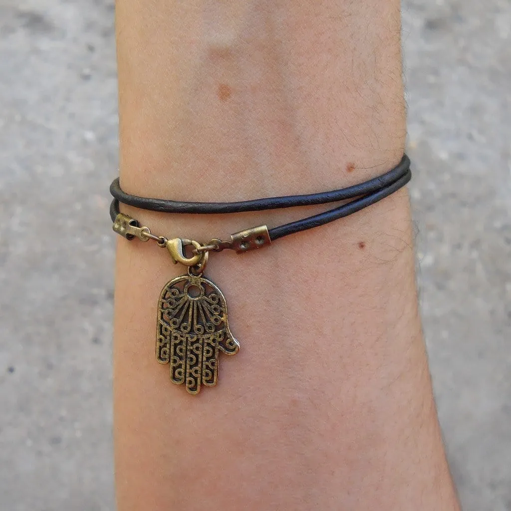 Protection - Greek Leather Wrap BraceletHamsa Hand