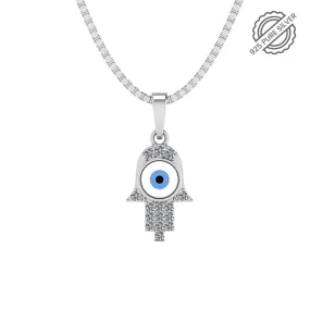 Pure 925 Silver Hamsa Hand Evil Eye Pendant for Ladies