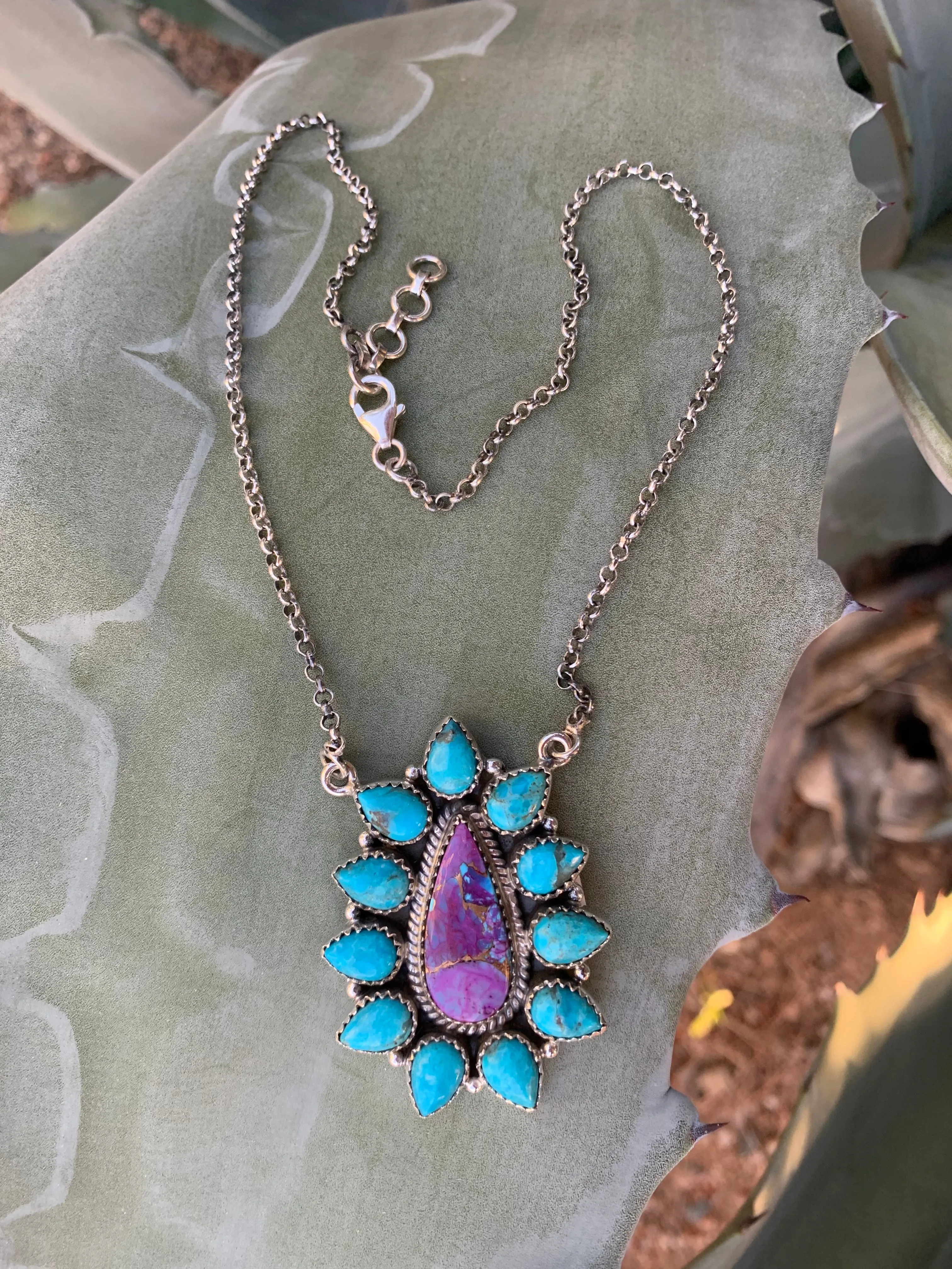 Purple Mohave & Turquoise Cluster necklace