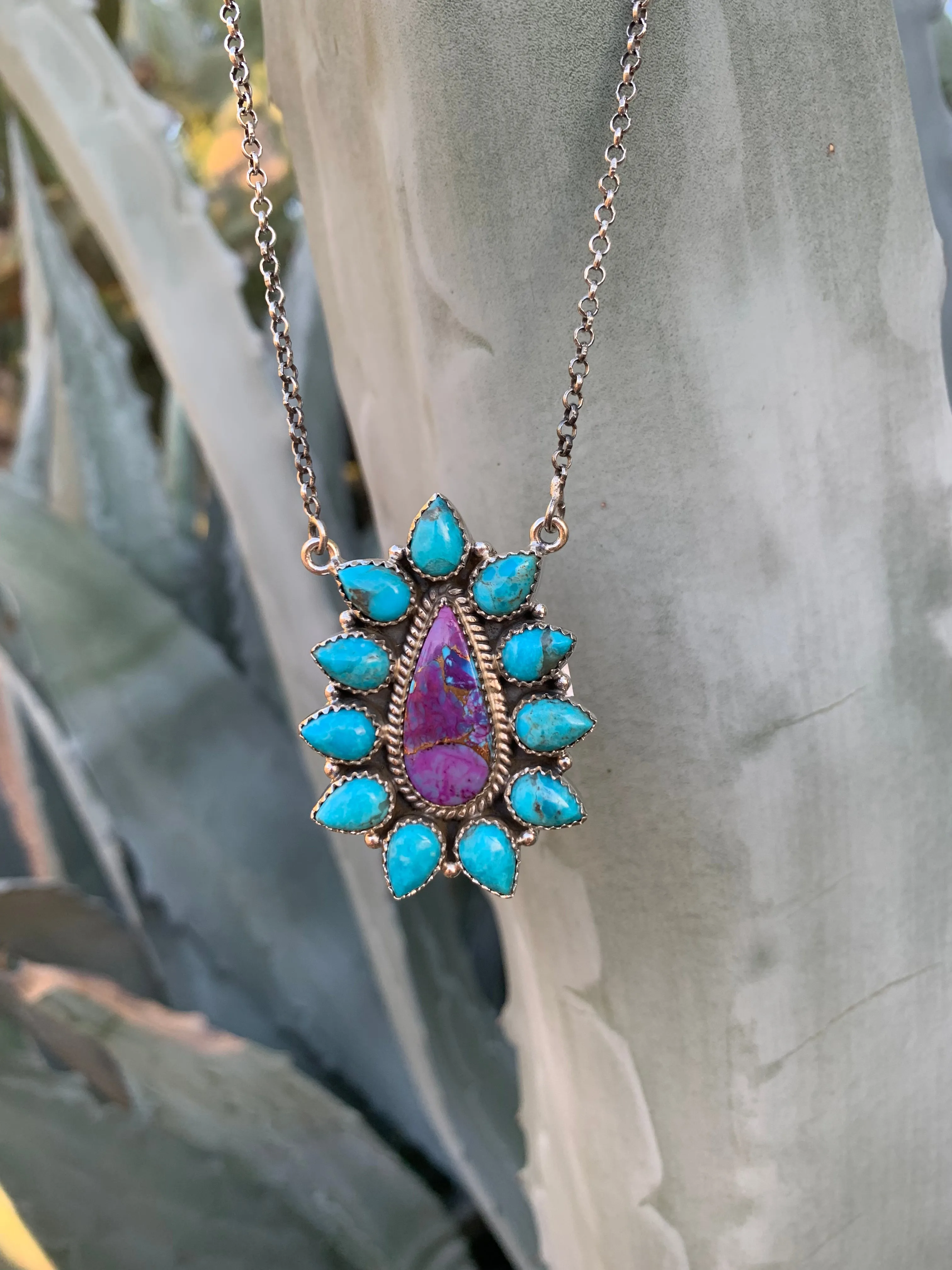 Purple Mohave & Turquoise Cluster necklace