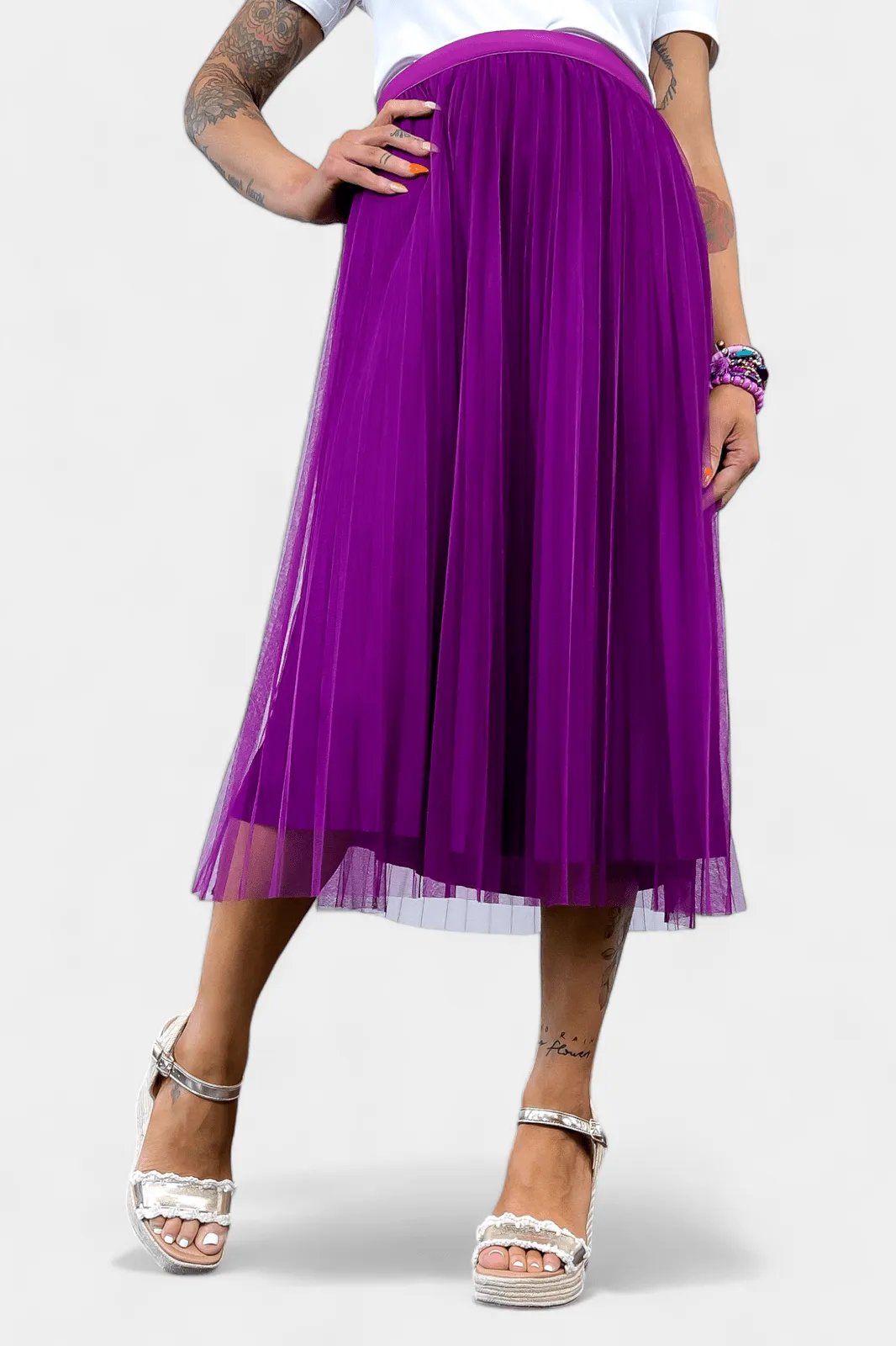 Purple Tulle Pleated Skirt