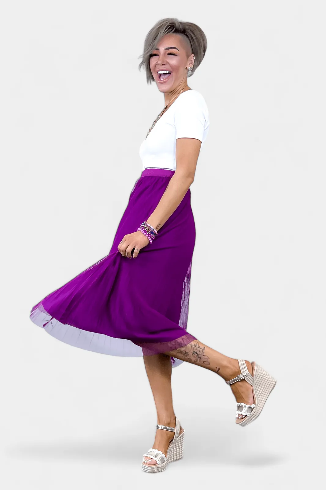 Purple Tulle Pleated Skirt