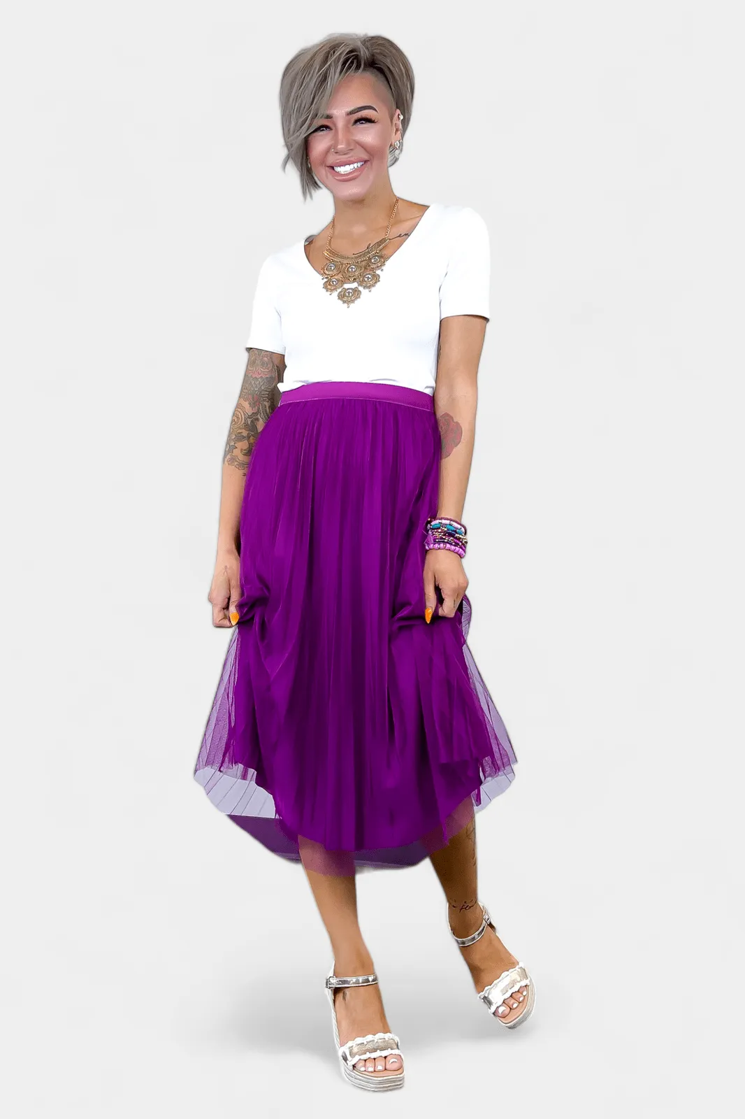 Purple Tulle Pleated Skirt