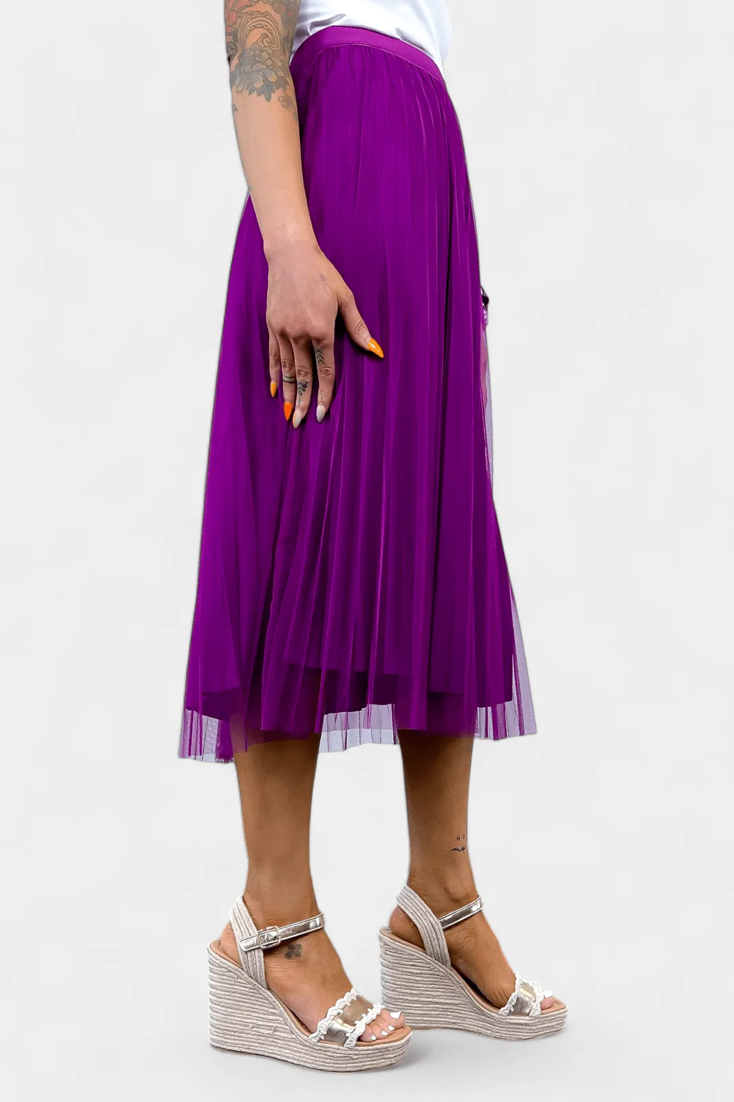 Purple Tulle Pleated Skirt