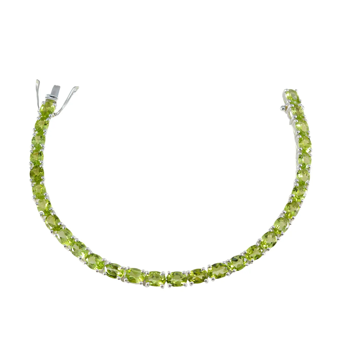 Riyo Beautiful 925 Sterling Silver Bracelet For Girls Peridot Bracelet Prong Setting Bracelet with Box With Tongue Tennis Bracelet L Size 6-8.5 Inch.