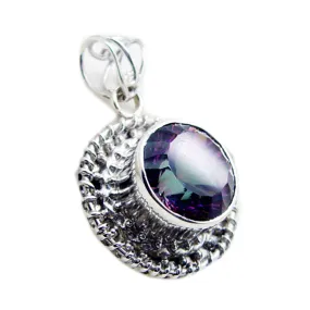 Riyo Bonny Gemstone Round Faceted Multi Color Mystic Quartz 1179 Sterling Silver Pendant Gift For Teachers Day