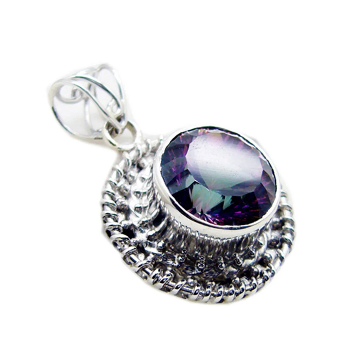 Riyo Bonny Gemstone Round Faceted Multi Color Mystic Quartz 1179 Sterling Silver Pendant Gift For Teachers Day