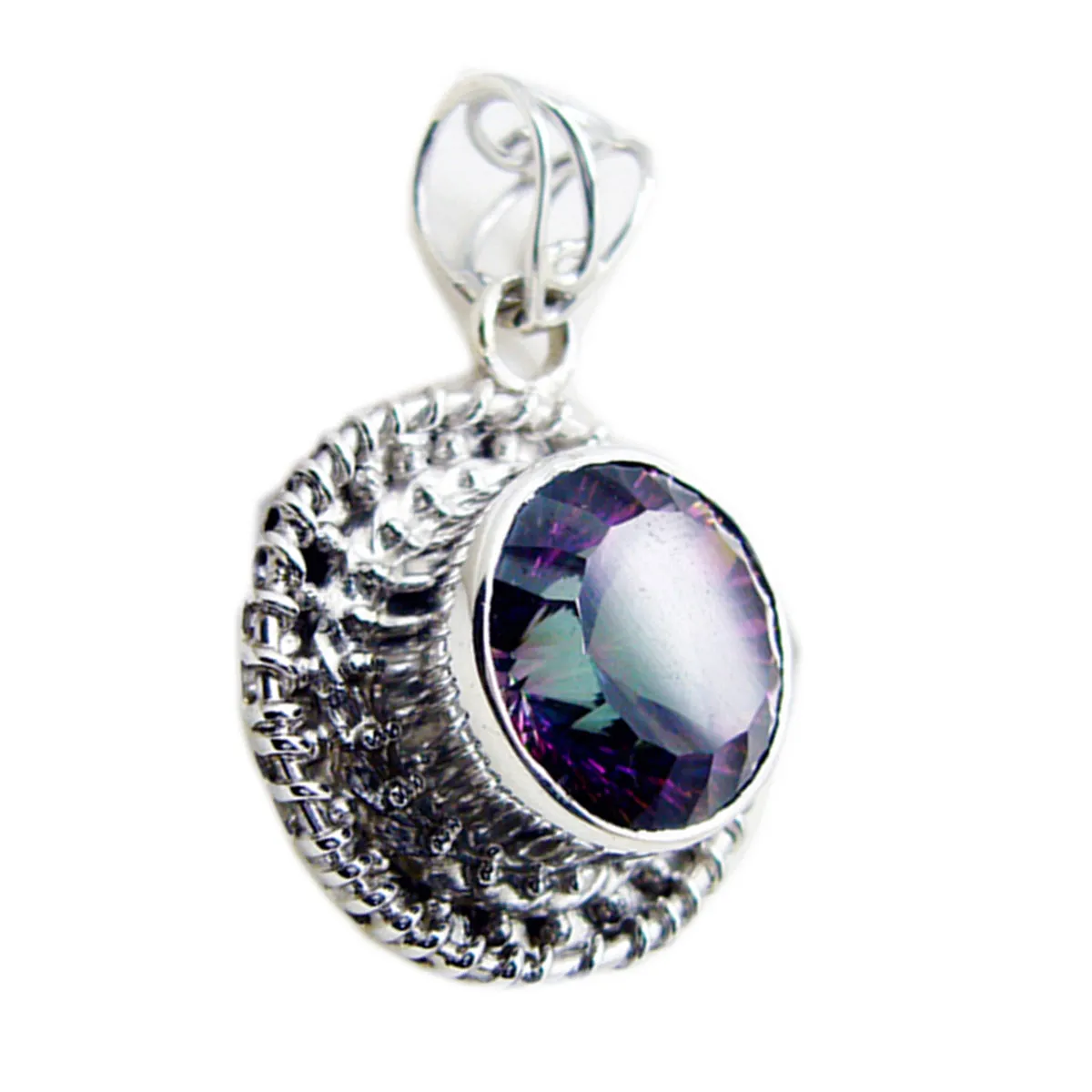 Riyo Bonny Gemstone Round Faceted Multi Color Mystic Quartz 1179 Sterling Silver Pendant Gift For Teachers Day