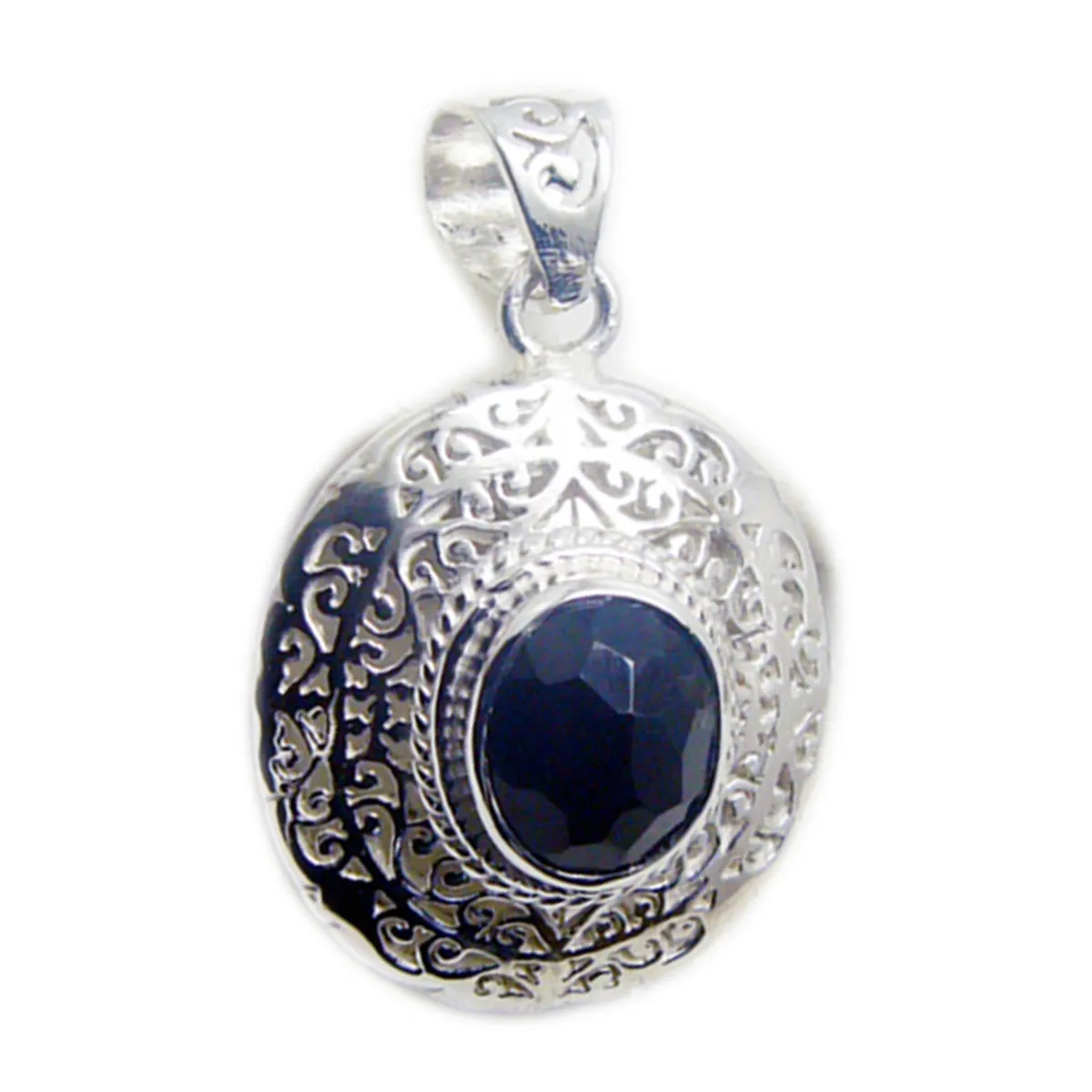 Riyo Comely Gemstone Oval Checker Black Black Onyx Sterling Silver Pendant Gift For Women