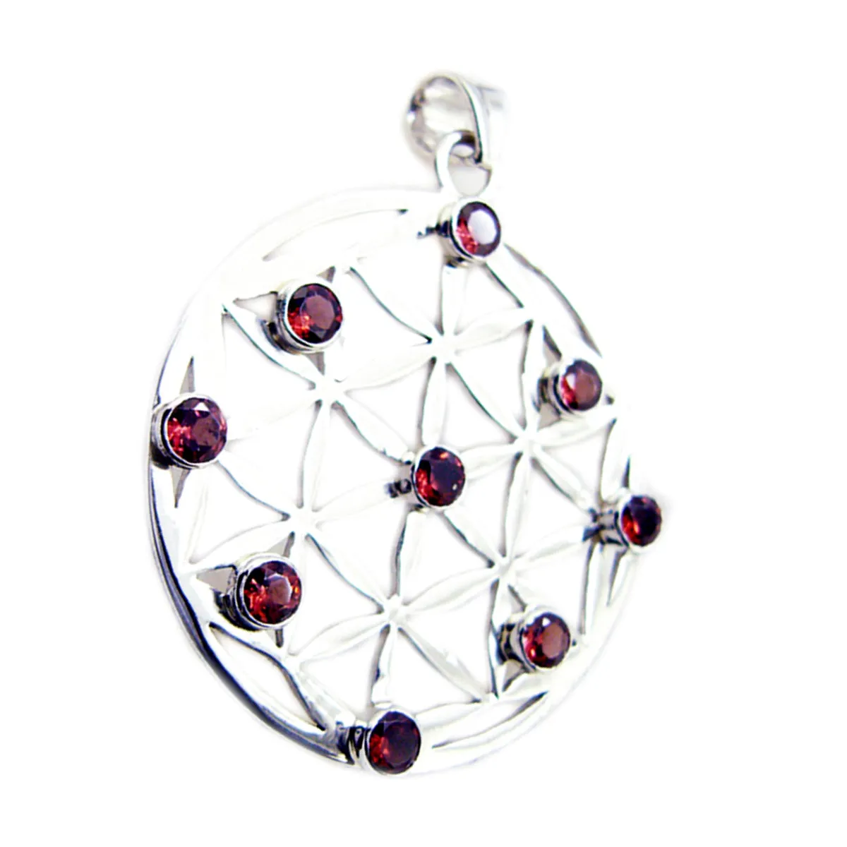 Riyo Decorative Gemstone Round Faceted Red Garnet 1014 Sterling Silver Pendant Gift For Good Friday