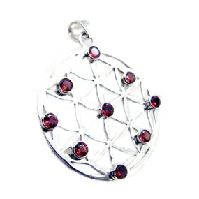 Riyo Decorative Gemstone Round Faceted Red Garnet 1014 Sterling Silver Pendant Gift For Good Friday