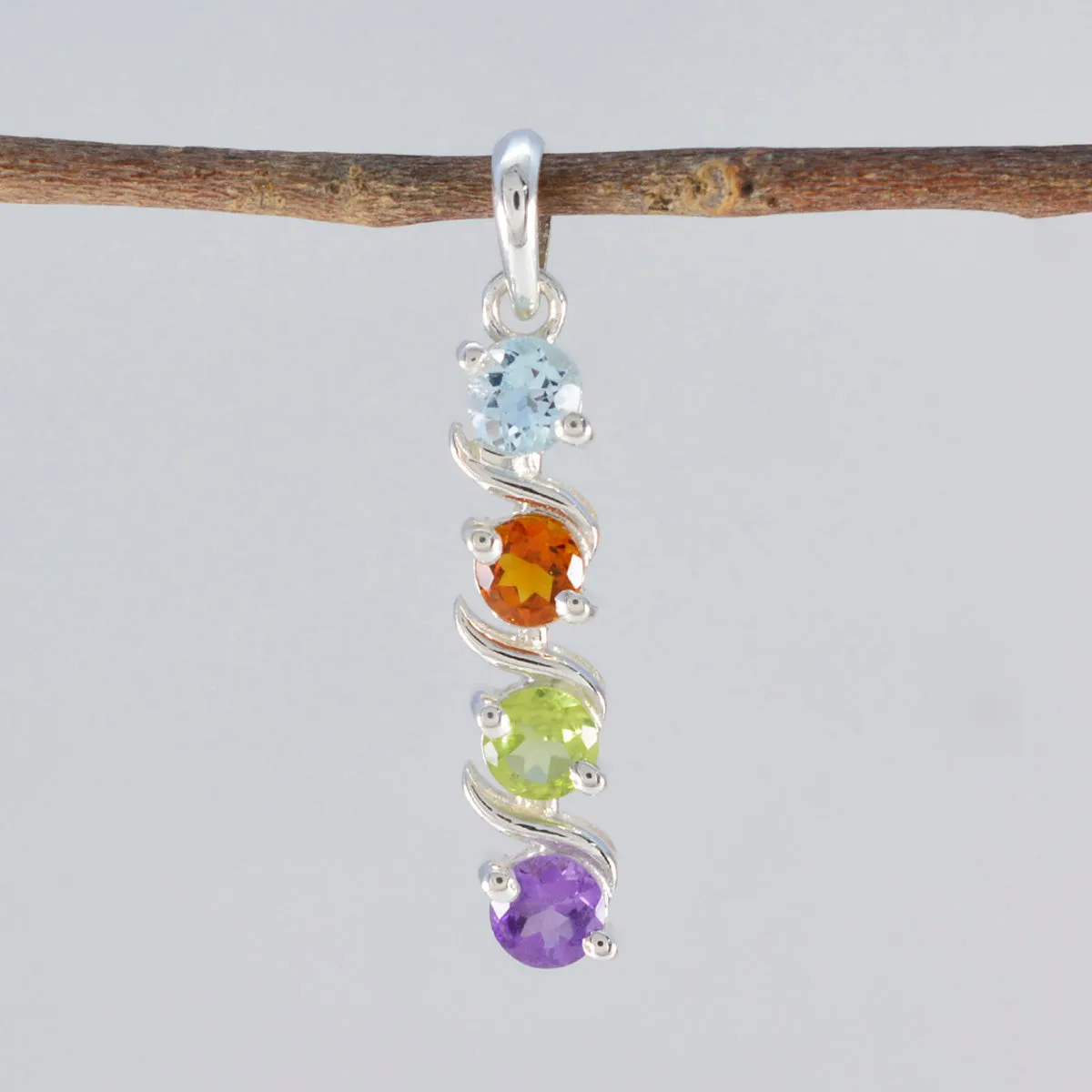 Riyo Foxy Gemstone Round Faceted Multi Color Multi Stone Sterling Silver Pendant Gift For Handmade