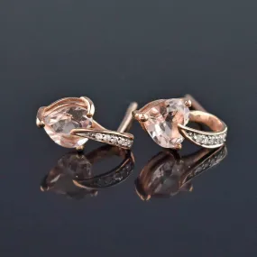 Rose Gold Diamond Morganite Heart Stud Earrings