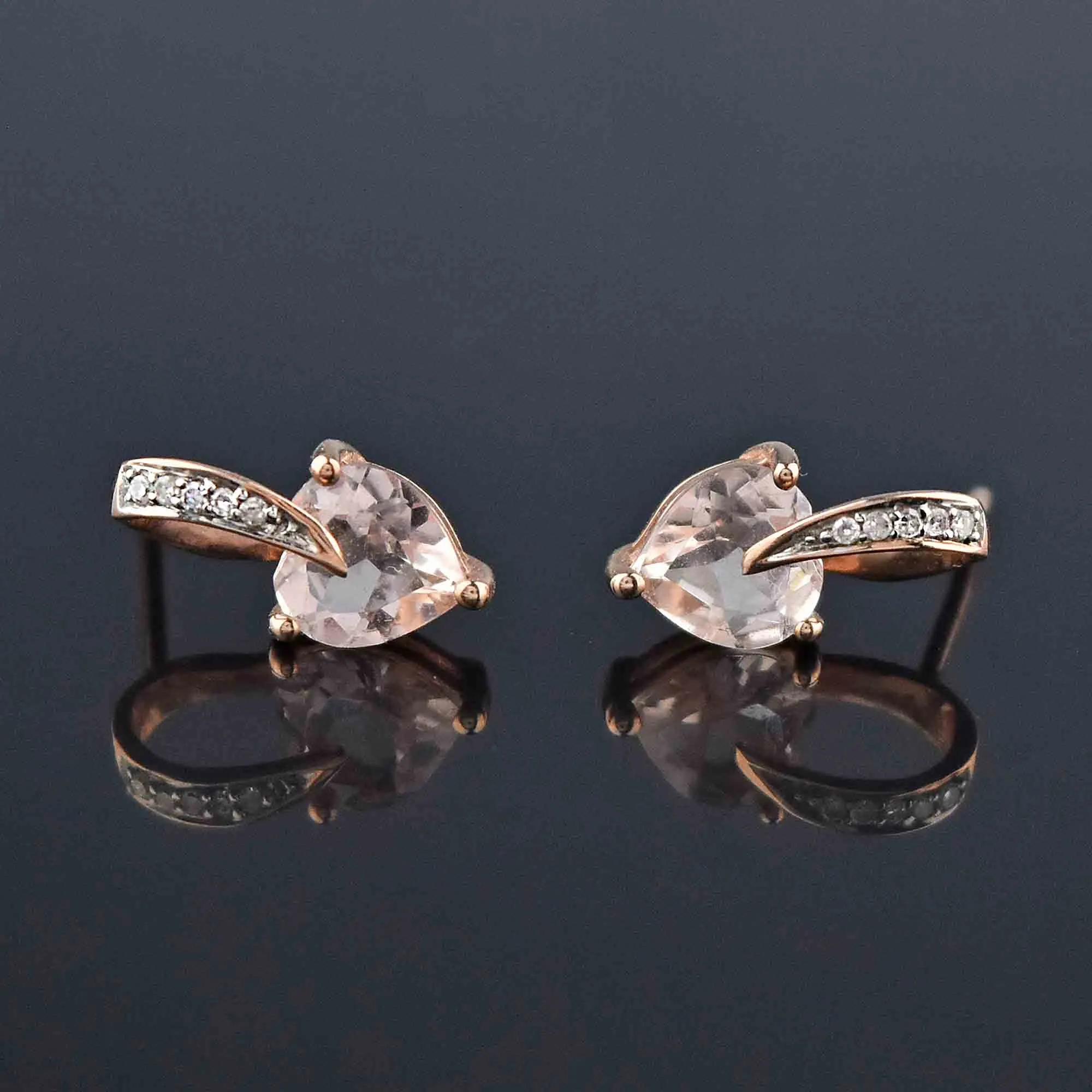 Rose Gold Diamond Morganite Heart Stud Earrings