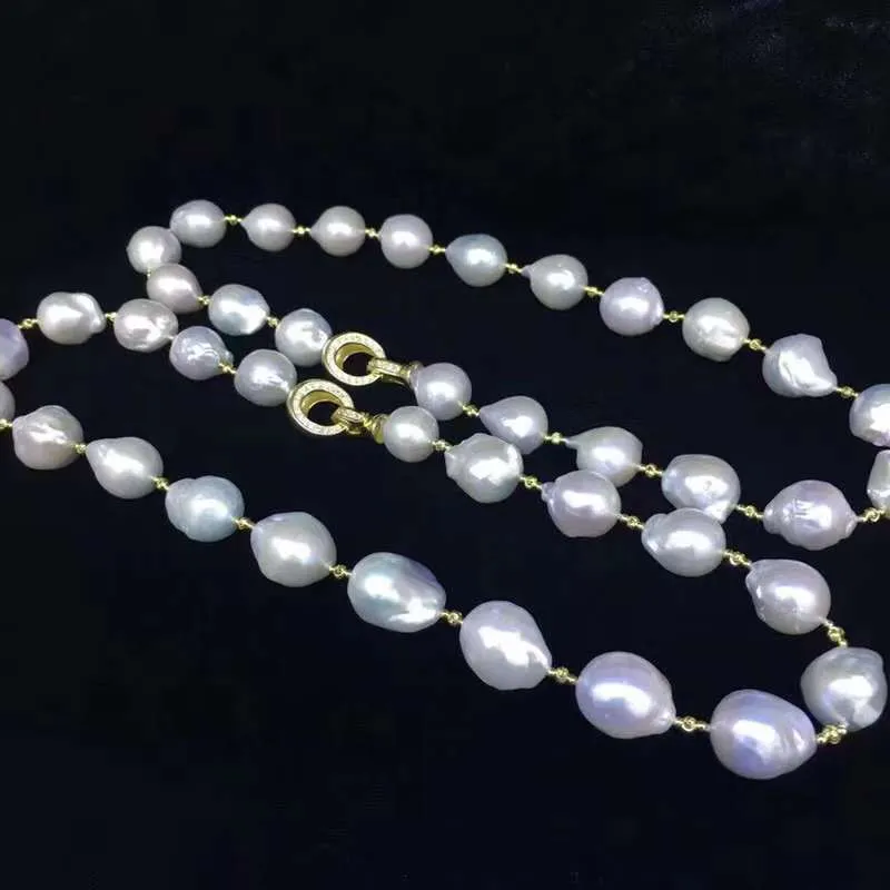 S925 Silver(Yellow Gold Plated) Freshwater Baroque Pearl Necklance - TS027