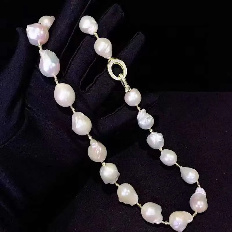 S925 Silver(Yellow Gold Plated) Freshwater Baroque Pearl Necklance - TS027