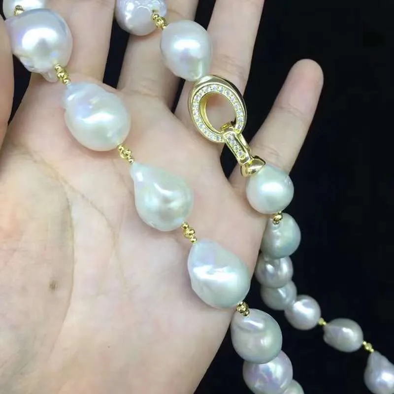 S925 Silver(Yellow Gold Plated) Freshwater Baroque Pearl Necklance - TS027