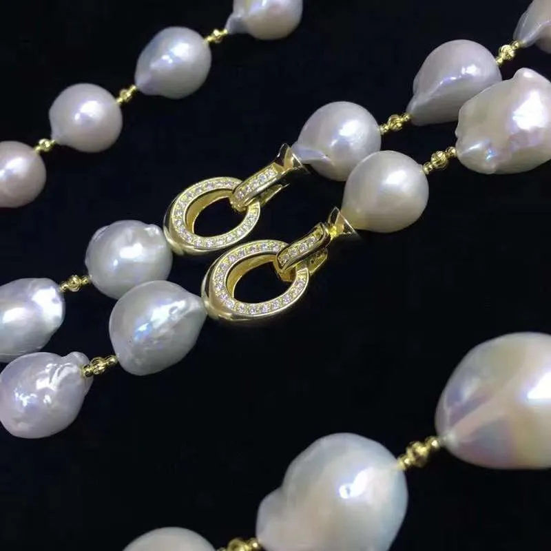 S925 Silver(Yellow Gold Plated) Freshwater Baroque Pearl Necklance - TS027