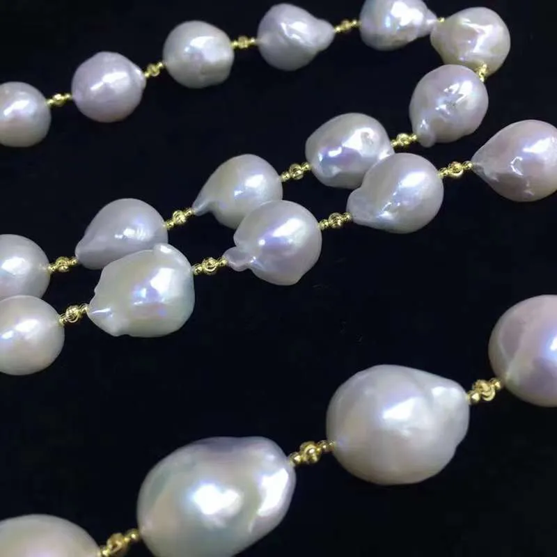 S925 Silver(Yellow Gold Plated) Freshwater Baroque Pearl Necklance - TS027