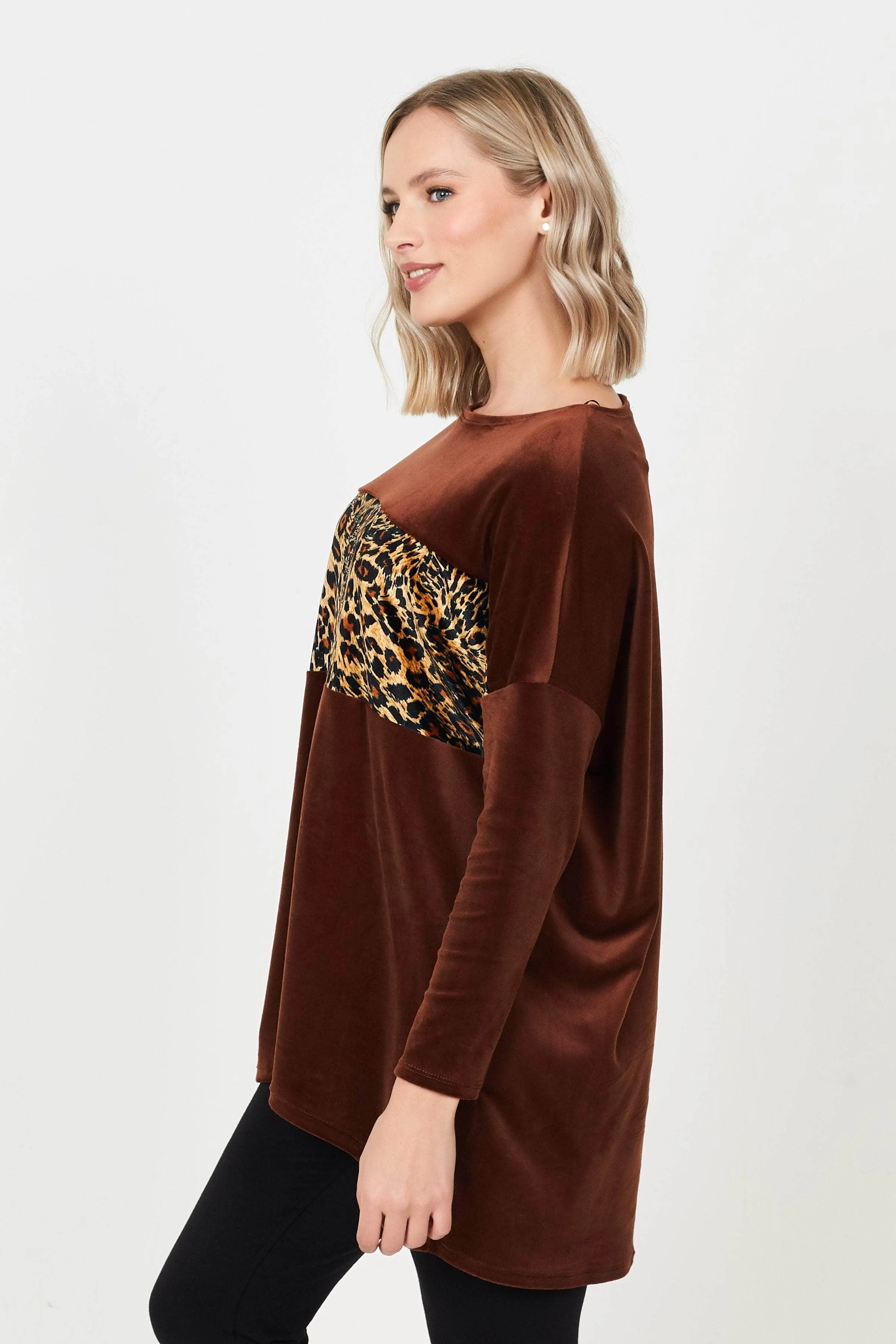 Saloos Velvet Animal Print Panel Design Top