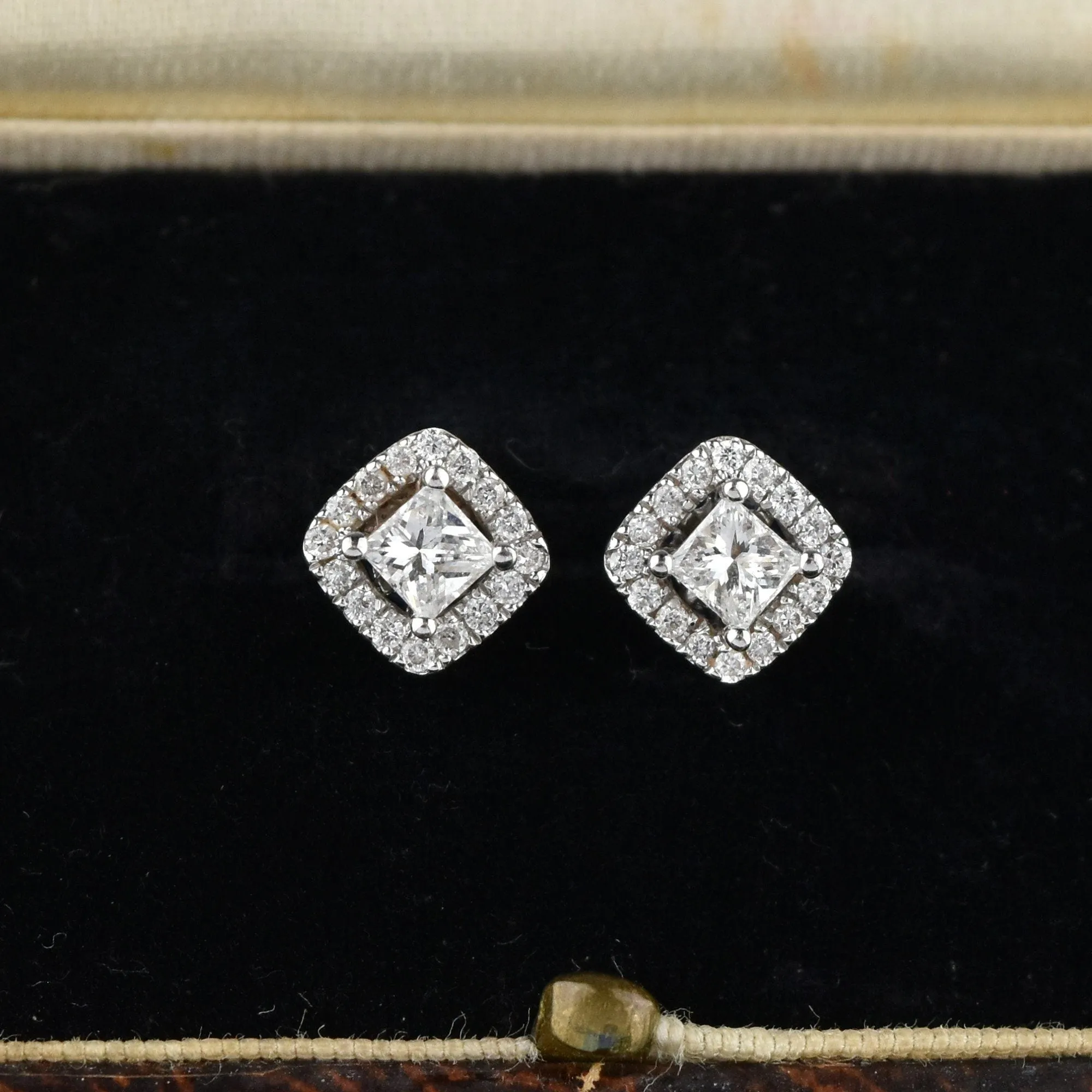 Sapphire & Princess Cut Diamond Stud Earrings