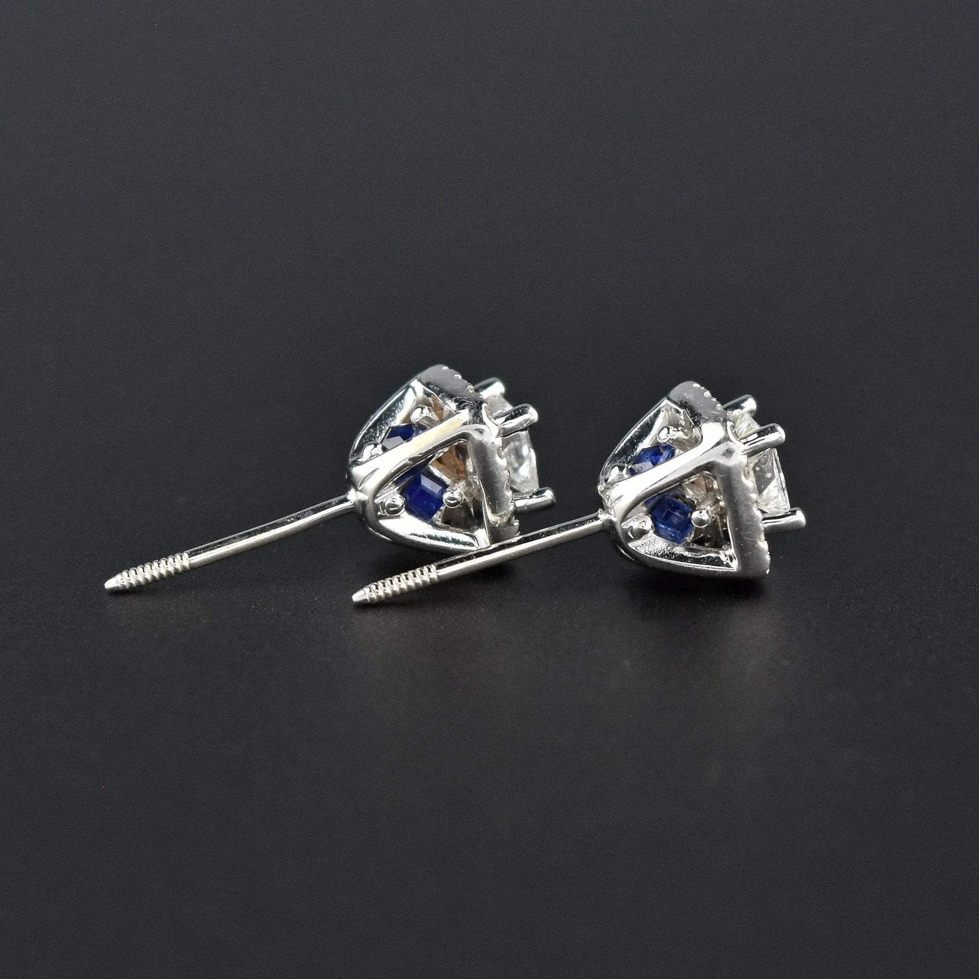 Sapphire & Princess Cut Diamond Stud Earrings