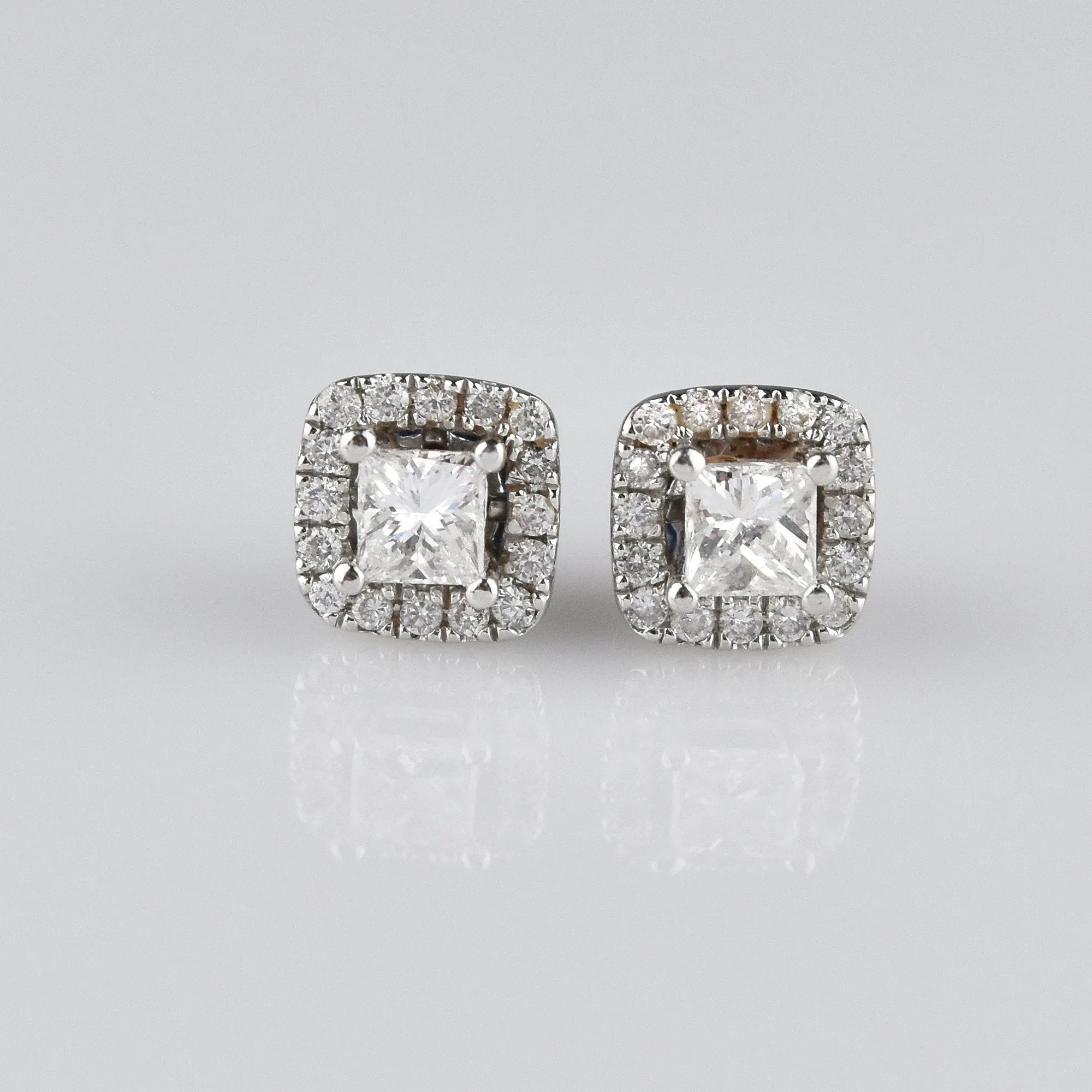 Sapphire & Princess Cut Diamond Stud Earrings