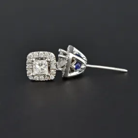 Sapphire & Princess Cut Diamond Stud Earrings