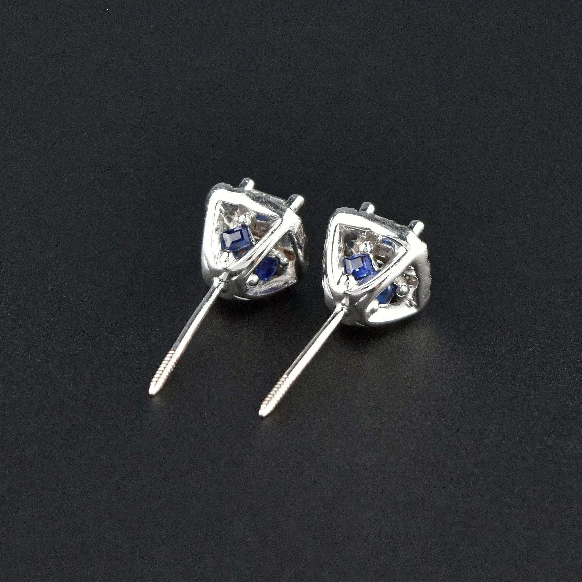 Sapphire & Princess Cut Diamond Stud Earrings