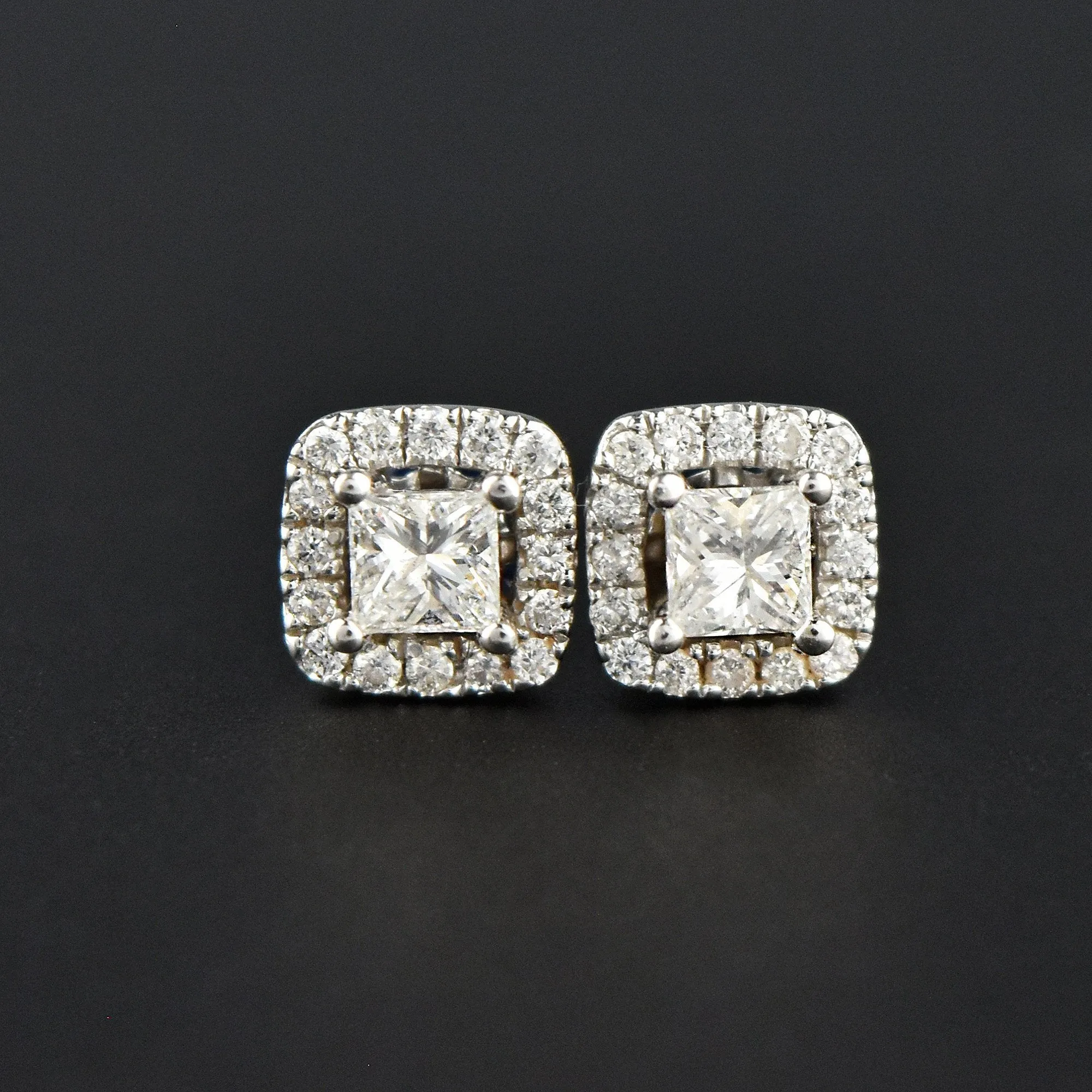 Sapphire & Princess Cut Diamond Stud Earrings