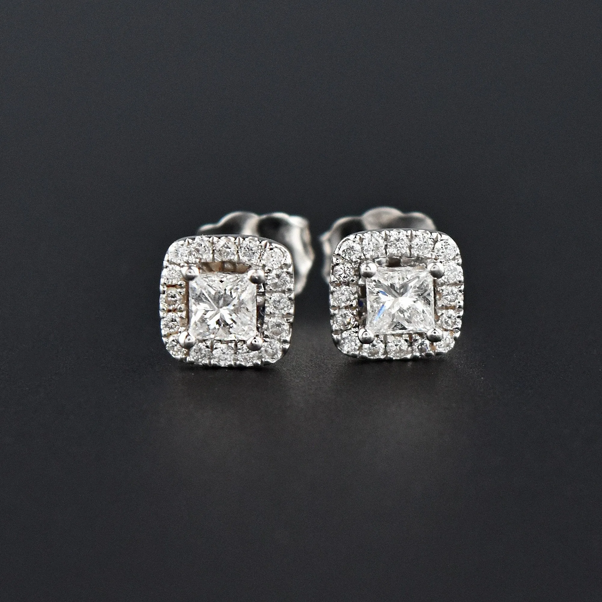 Sapphire & Princess Cut Diamond Stud Earrings