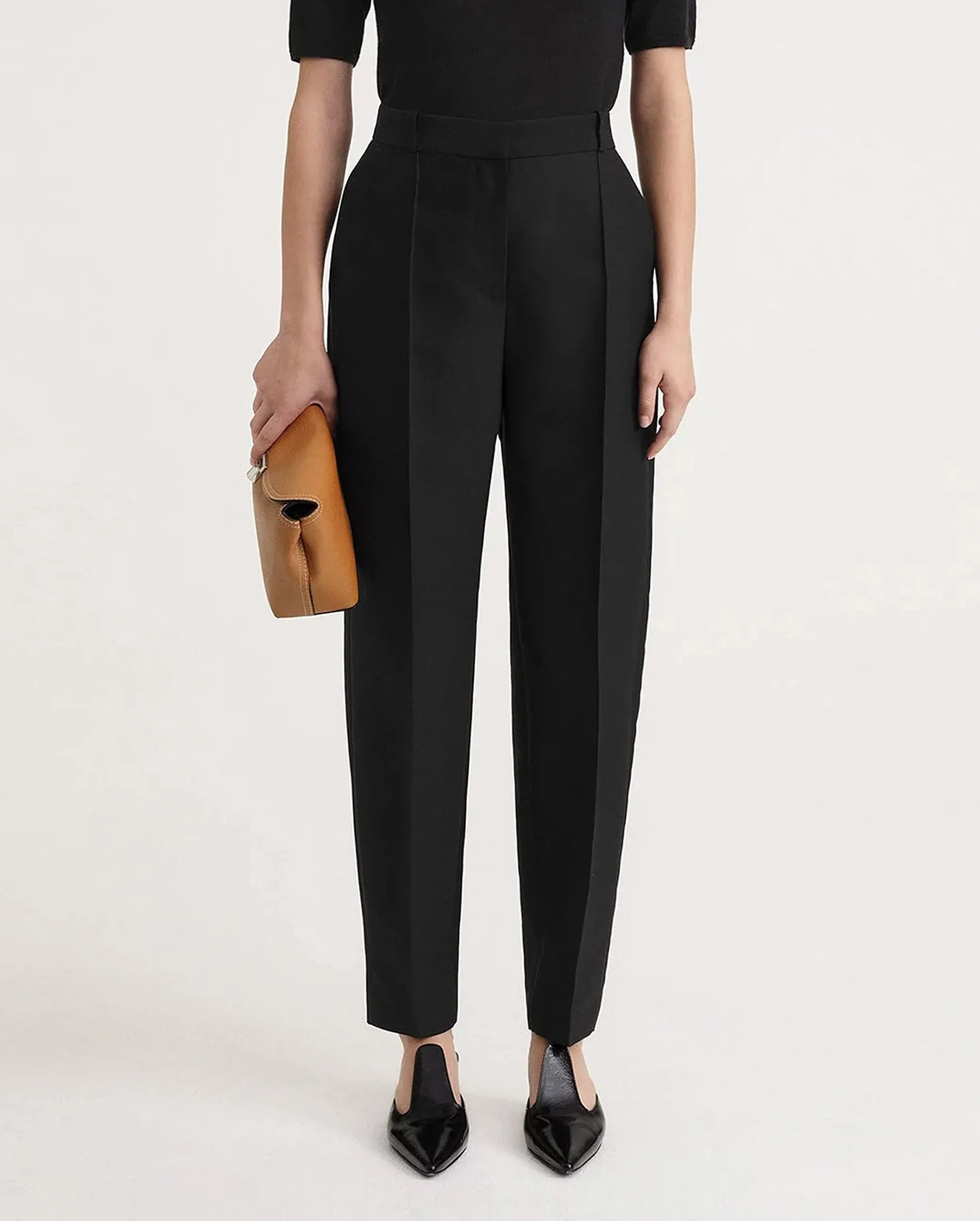 SEWN PLEAT EVENING TROUSERS / BLACK