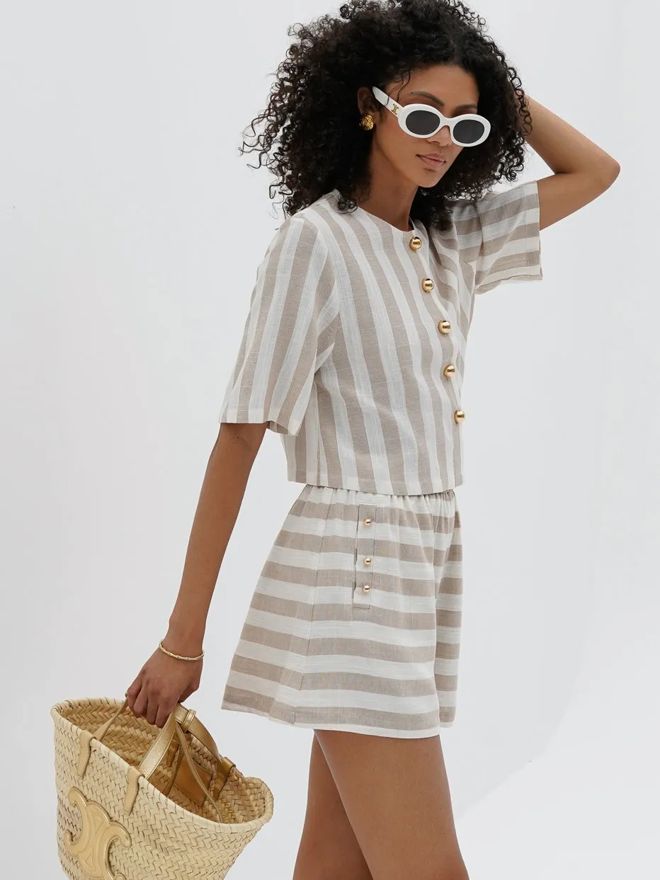 Simona Stripe Resort Shorts | Almond & White