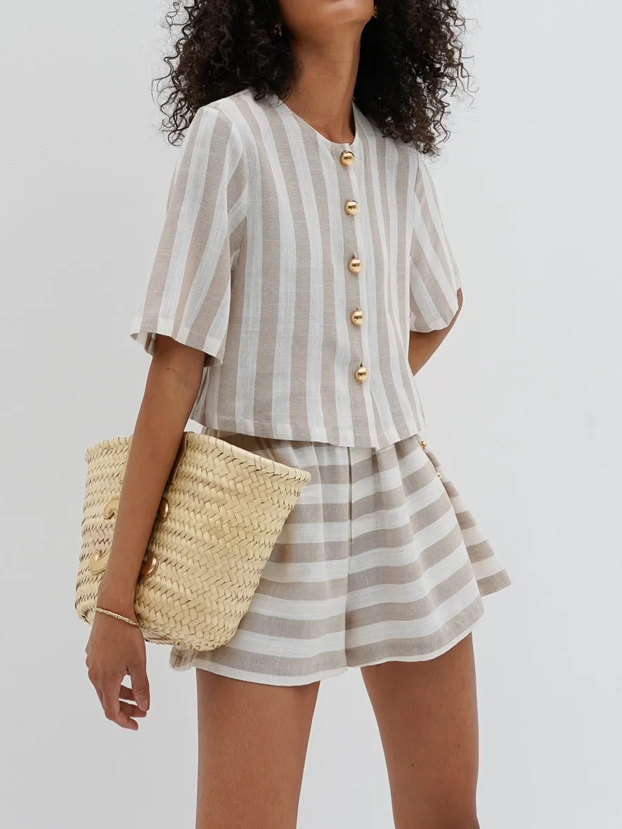 Simona Stripe Resort Shorts | Almond & White