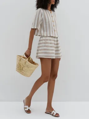 Simona Stripe Resort Shorts | Almond & White