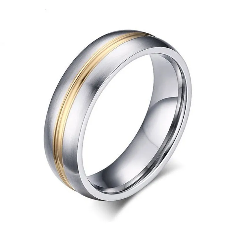 Simple Design Gold Inlay Titanium Wedding Band For Men