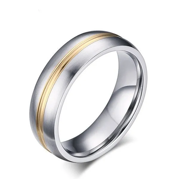 Simple Design Gold Inlay Titanium Wedding Band For Men