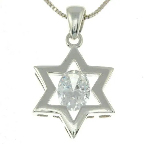 Star Of David Pendant In White Gemstone   925 Sterling Silver Necklace #8