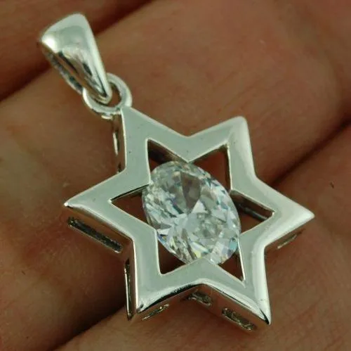 Star Of David Pendant In White Gemstone   925 Sterling Silver Necklace #8