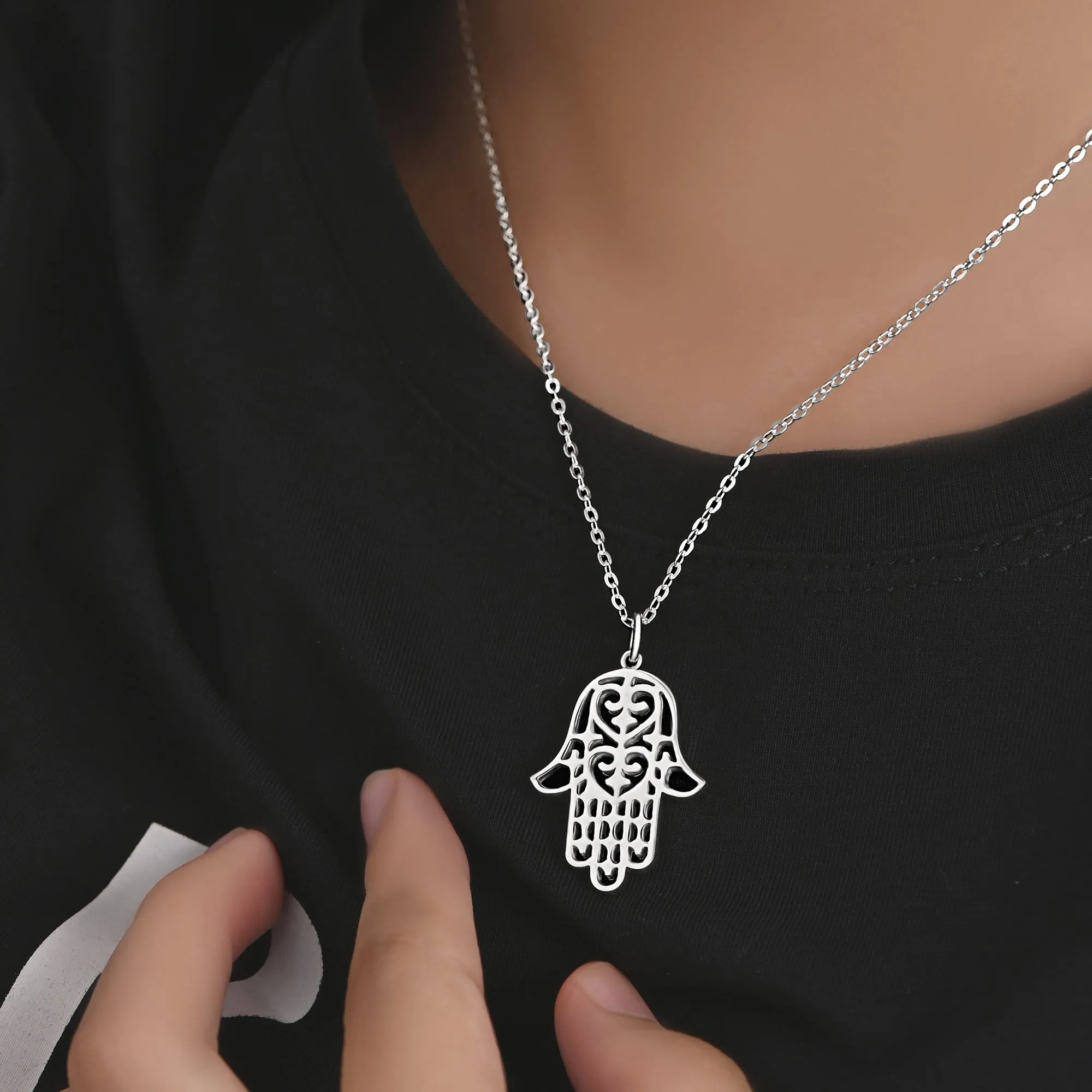 Sterling Silver Hamsa Hand Pendant