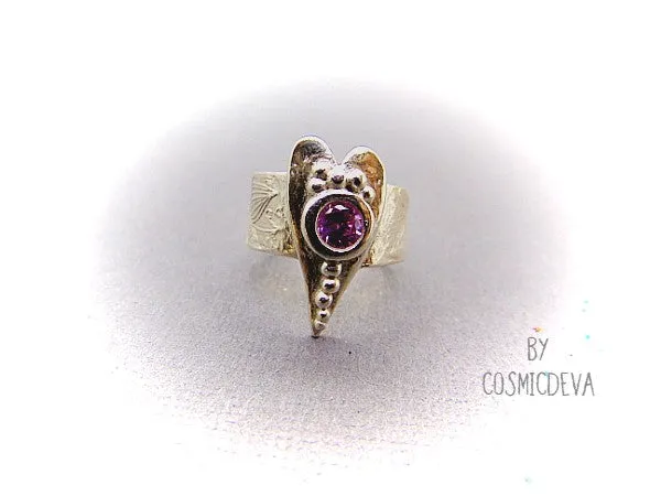 Sterling Silver Heart Ring with Pink CZ Gemstone, Heart Ring, Love Ring, SIZE 8  Ring