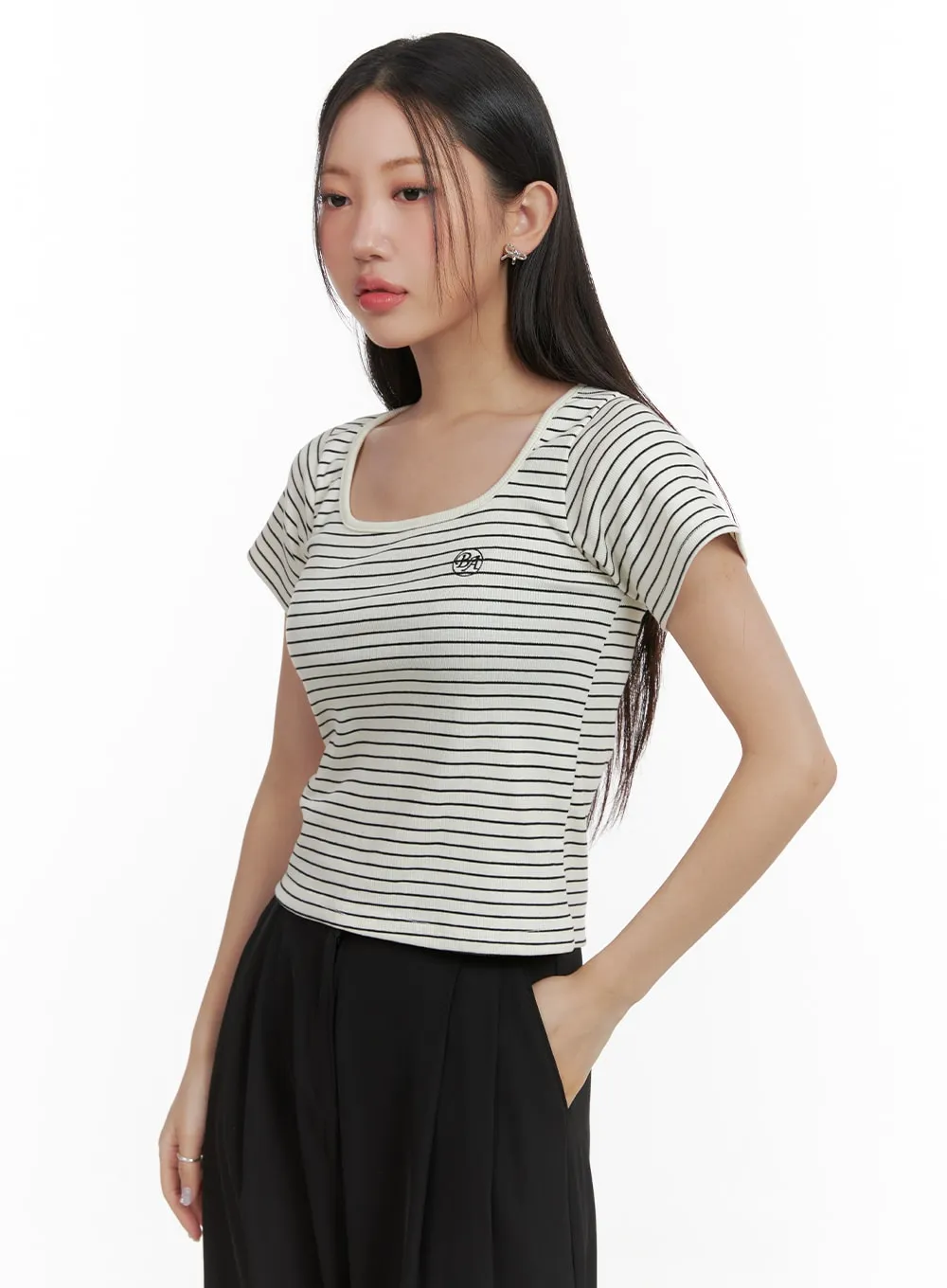 Stripe U-Neck Top OA415